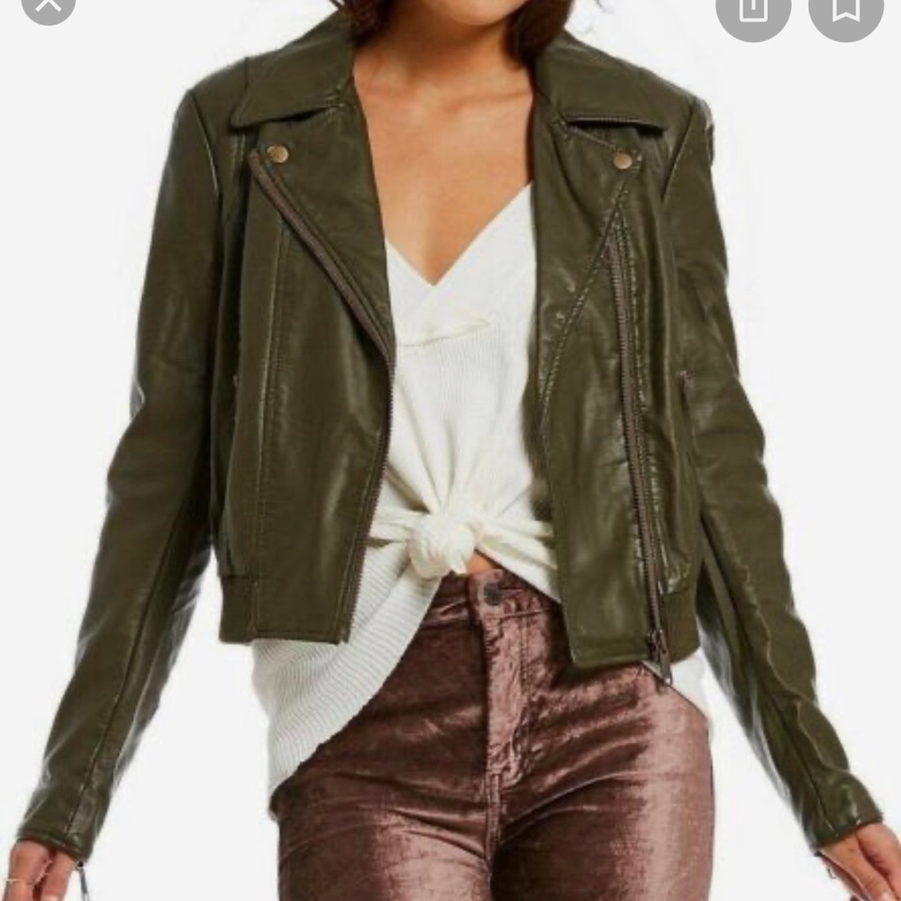 Anthropologie Free People Modern Vegan Faux Leather Bomber Moto Jacket.